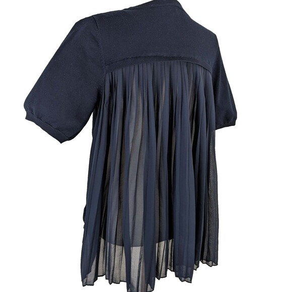 Adrianna Papell Navy Blue Women's MED Fine Knit Sweater Sheer Chiffon Back - Picture 5 of 8